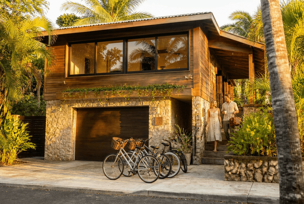 The Tiki Home exterior at golden hour after the listing photo refresh